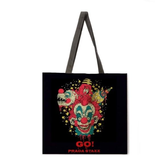 New "Killer Klowns Go Prada Staxx" Canvas Tote Bag. Printed On Both Sides - Picture 1 of 2